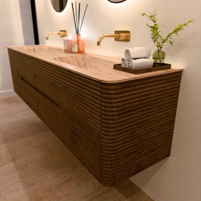 Mondiaz CIRO-DLUX Ensemble de meubles de salle de bains - 190x45x50cm - Plan vasque solid surface Arena - 2 cuves Double - sans trous de robinet - 4 tiroirs - Dusk