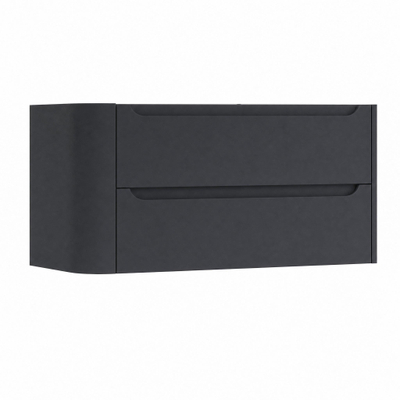 H&R Badmeubelen Juice Meuble sous lavabo - 100x45x50cm - angle gauche arrondi - 2 tiroirs - poignée intégrée - Bleu foncé mat