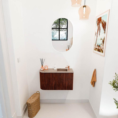 Mondiaz JOYA-DLUX Meuble de toilette 71,6cm - arrondi gauche couleur Ruby - Lavabo FAYE position Droite 1 trou de robinet couleur Arena.