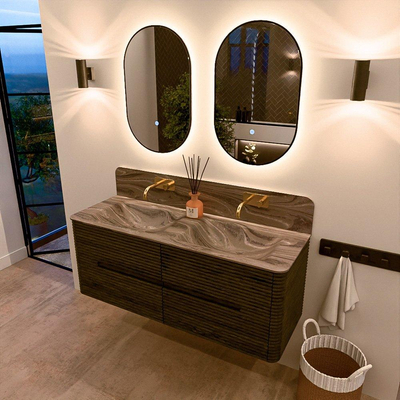 Mondiaz CIRO-DLUX Ensemble de meubles de salle de bains - 130x45x50cm - lavabo solid surface Sombra - 2 vasques double - sans trous de robinetterie - 4 tiroirs - Shadow