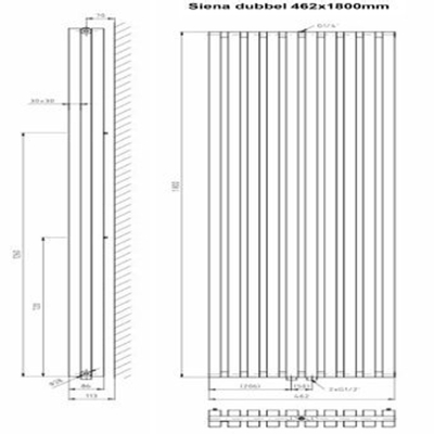 Plieger Siena designradiator verticaal dubbel 1800x462mm 1564W wit