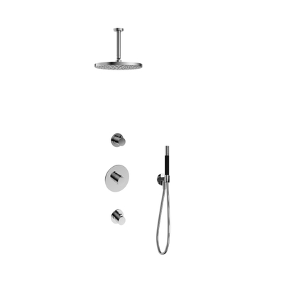 Hotbath Cobber IBS20 Ensemble de douche de tête encastré - bras de plafond 15 cm - douche de tête ronde 30 cm - douchette barre - chrome