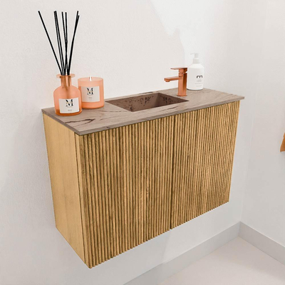 Mondiaz JOYA-DLUX 60cm toiletmeubel - kleur Oak - Wastafel FAYE positie Midden 1 kraangat kleur Arena.