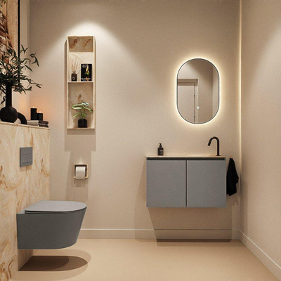 MONDIAZ TURE-DLUX Meuble de toilette 80cm Smoke. EDEN lavabo Frappe position droite. Avec 1 trou de robinet.