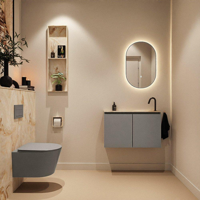 MONDIAZ TURE-DLUX Meuble toilette - 80cm - Smoke - EDEN - vasque Frappe - position droite - 1 trou de robinet