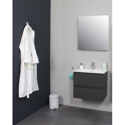Basic Bella Meuble avec lavabo en porcelaine 60x55x46cm 1 trou de robinet avec miroir Anthracite mat