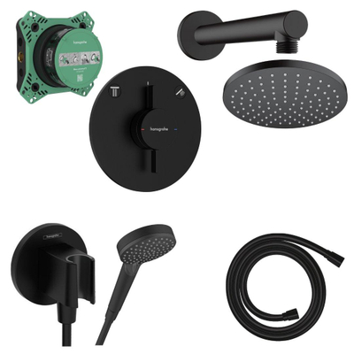 Hansgrohe Duoturn S Ensemble de douche - élément encastré - robinet de douche - pomme de douche - bras de douche - support de douchette - flexible de douche - douchette - noir mat