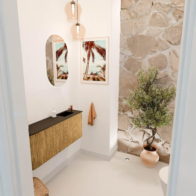 Mondiaz JOYA 101.6cm toiletmeubel - ronding links kleur Oak - Wastafel FAYE positie Rechts 1 kraangat kleur Urban.