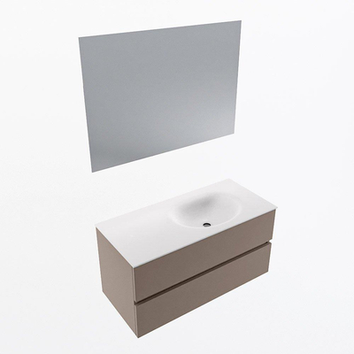 Mondiaz VICA ensemble de meuble de salle de bain - 100cm - meuble sous-vasque fumée - 2 tiroirs - lavabo lune droite - sans trous de robinet - couleur talc - miroir LED - version XL 60cm de haut