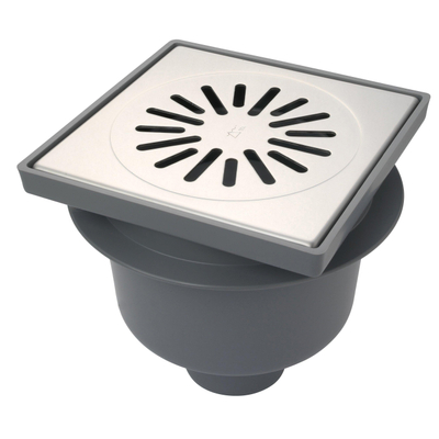 Aquaberg siphon de sol en plastique avec sortie verticale 75mm grille inox non réglable 20x20cm avec seau siphon PPC 60mm