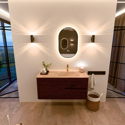 Mondiaz CIRO-DLUX Meuble de salle de bains - 110x45x50cm - Plan vasque Solid surface Arena - 1 vasque à droite - 1 trou de robinet - 2 tiroirs - Ruby