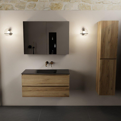 Mondiaz AIVY Ensemble de meuble - 100x45x50cm - 0 trous de robinet - 1 vasque Urban Solid surface - Centre - 2 tiroirs - avec miroir - Melamine Chai