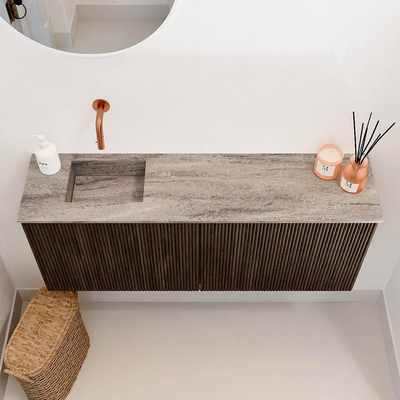 Mondiaz JOYA-DLUX 100cm meuble de salle de bains - couleur Walnut - Vasque FAYE position Gauche Sans trou de robinet couleur Oza.