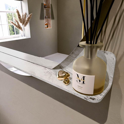 Mondiaz SPOT spiegel – Ø120 cm – met planchet – Glace (grijs marmer)
