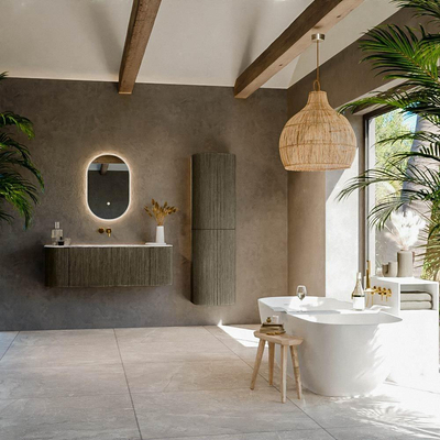 Ensemble de meuble de salle de bain Mondiaz KURVE-DLUX - 130x46x40cm - 1 tiroir - 2 portes - lavabo en solid surface - milieu - sans trou de robinet - Shadow