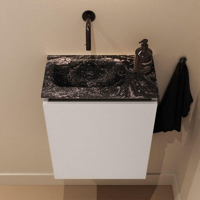 MONDIAZ TURE-DLUX Meuble de toilettes 40 cm Linen. Lavabo EDEN Lava position gauche. Sans trou de robinet.