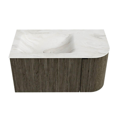 Mondiaz KURVE-DLUX Badkamermeubelset - 85x46x40cm - 1 lade - 1 deur - wastafel solid surface - links - zonder kraangat - Shadow
