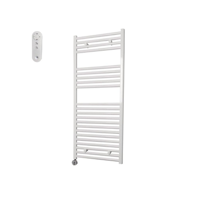 Sanicare HVS Radiateur électrique - 111,8x45cm - 596W - avec télécommande - thermostat - chrome - en bas à gauche - blanc