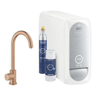 GROHE Blue Home Keukenkraan - 1-gats - C-uitloop - starterkit - Wifi - bleutooth - chilled en sparkling water - warm sunset geborsteld