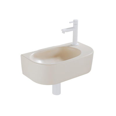 QeramiQ Fuente pack lave-mains – demi-rond – 40 x 21,5 x 12 cm – céramique beige – perçage à droite – robinet blanc mat