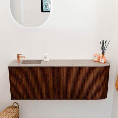 Mondiaz JOYA-DLUX 111.6cm toiletmeubel - ronding rechts kleur Ruby - Wastafel FAYE positie Links 1 kraangat kleur Saba.