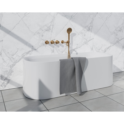 Fortifura Nebbio Ensemble combinaison baignoire - robinet thermostatique - coude mural avec support de douchette - flexible de douche métallique - douchette ronde - bec verseur - laiton brossé