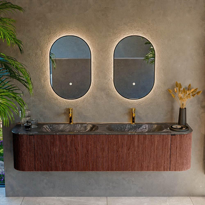 Mondiaz KURVE-DLUX Badkamermeubelset - 190x46x40cm - 2 lade - 2 deuren - wastafel solid surface - dubbel - 2 kraangaten - Ruby