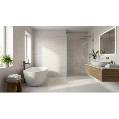 Terravito Aurano wand- en vloertegel - 29.5x59.5cm - 8.7mm - Rechthoek - gerectificeerd - Natuursteen look - mat grijs - Pearl