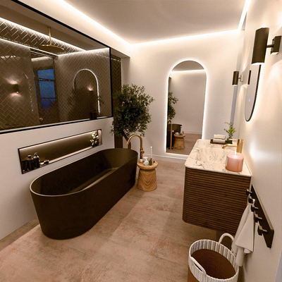 Mondiaz CIRO-DLUX Ensemble de meuble de salle de bains - 110x45x50cm - lavabo en solid surface Glace - 1 vasque à droite - 1 trou de robinet - 2 tiroirs - Dusk
