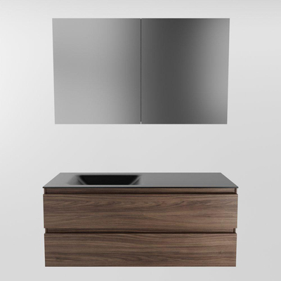 Mondiaz Aivy badmeubelset - 120x45x50cm - 0 kraangaten - 1 wasbak urban Solid surface - Links - 2 lades - Met spiegelkast - Melamine Mocha