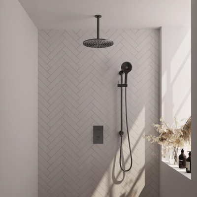 Brauer Gunmetal Edition Ensemble de douche de tête encastré - douche de tête 30 cm - 2 fonctions - barre de douche - incluant partie encastrée - douchette ronde 3 jets - PVD - gunmetal brossé