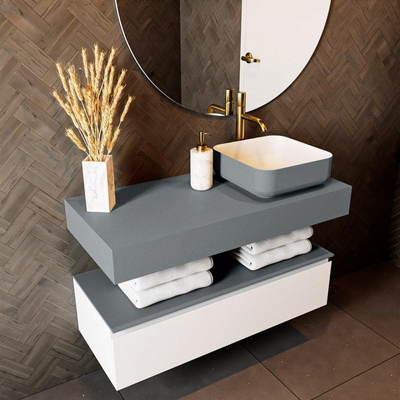 Mondiaz TOP 46 Vrijhangend Topblad - 100x46x12cm - geschikt voor waskom - Solid surface - Plata