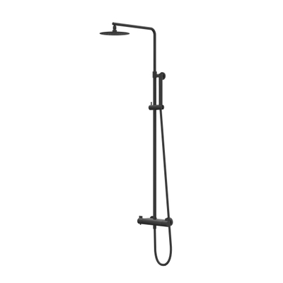 IVY Pact ensemble de douche pluie apparent – douche de tête medium Ø 25 cm – barre de douche – douchette bâton – noir mat
