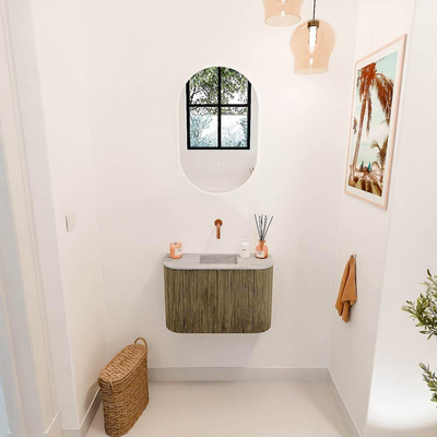 Mondiaz JOYA-DLUX 63.2cm toiletmeubel - ronding links en rechts kleur Dusk - Wastafel FAYE positie Midden Zonder kraangat kleur Glace.