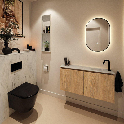 MONDIAZ TURE-DLUX Meuble de toilettes 100cm Washed Oak. EDEN lavabo Opalo position droite. Avec 1 trou de robinet.