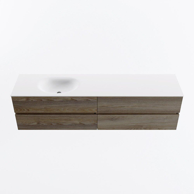 Mondiaz Vica ensemble de meuble de salle de bain - 190cm - meuble sous-vasque marron foncé gris - 4 tiroirs - lavabo lune gauche - 1 trou de robinet - version haute de 60cm - talc