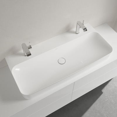 Villeroy & Boch finion wastafel onderzijde - geslepen - met 2 kraangaten - 100x47cm CeramicPlus - zonder overloop - White Alpine (glans wit)