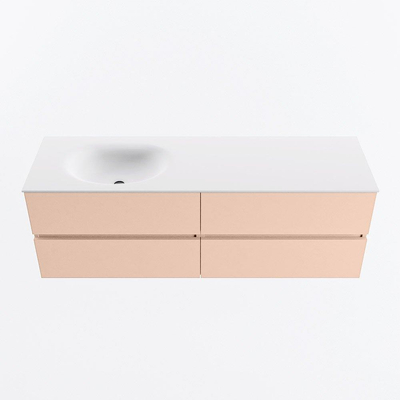 MONDIAZ VICA Ensemble meuble de salle de bains - 150cm - sous-meuble rosee - 4 tiroirs - lavabo moon gauche - sans trous de robinet - version haute 60cm - talc