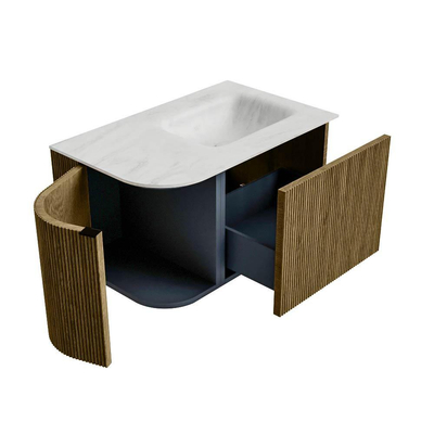Mondiaz KURVE-DLUX Badkamermeubelset - 75x46x40cm - 1 lade - 1 deur - wastafel solid surface - rechts - zonder kraangat - Dusk