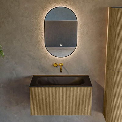 Mondiaz KURVE Badkamermeubelset - 80x46x40cm - 1 lade - wastafel solid surface - midden - zonder kraangat - Dusk