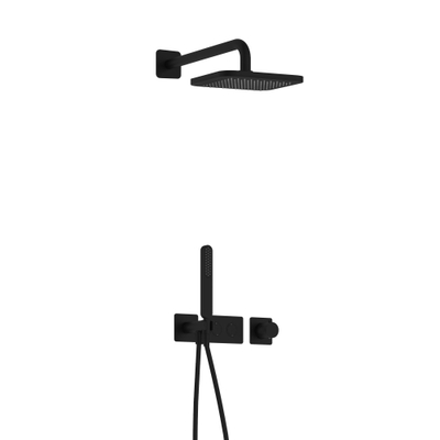 Hotbath Gal Complete doucheset inbouw - thermostatisch - 2 pushbuttons - 35cm wandarm - 22cm vierkante hoofddouche - staafhanddouche - zwart mat SHOWROOMMODEL