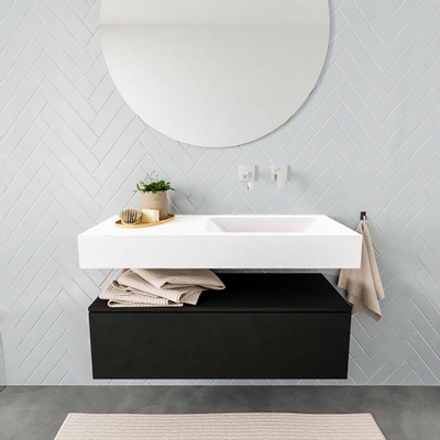 MONDIAZ ALAN 100cm - meuble bas - urban - 1 tiroir - lavabo suspendu - cuve à droite - 0 trous de robinet - talc