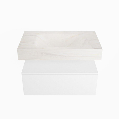 Mondiaz ALAN-DLUX Ensemble de meuble - 80cm - meuble Talc mat - 1 tiroir - Lavabo Cloud Ostra suspendu - vasque Centre - 1 trou de robinet