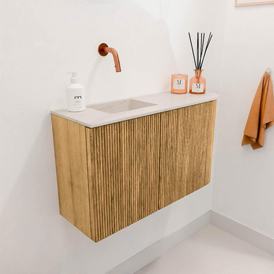 Mondiaz JOYA-DLUX 71.6cm toiletmeubel - ronding rechts kleur Oak - Wastafel FAYE positie Links Zonder kraangat kleur Meli.