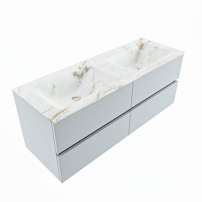 Mondiaz VICA-DLUX ensemble de meuble de salle de bain - 130cm - meuble sous-vasque argile - 4 tiroirs - lavabo encastré nuage double - 2 trous de robinet - version haute 60cm - frape