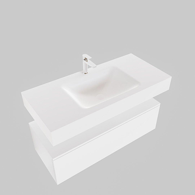 Mondiaz ALAN Meuble Talc avec 1 tiroir 100x30x41cm vasque Cloud suspendue centre 1 trou de robinet Solid Surface Talc