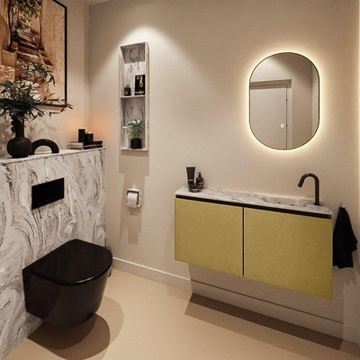 MONDIAZ TURE-DLUX Meuble de toilettes 100cm Oro. EDEN vasque Glace position droite. Avec 1 trou de robinet.
