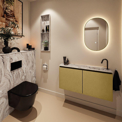 MONDIAZ TURE-DLUX Meuble toilette - 100cm - Oro - EDEN - vasque Glace - position droite - 1 trou de robinet