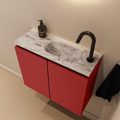 MONDIAZ TURE-DLUX 60cm toiletmeubel Fire. EDEN wastafel Glace positie rechts. Met 1 kraangat.