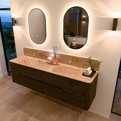 Mondiaz CIRO-DLUX Ensemble de meubles de salle de bains - 180x45x50cm - Plan vasque solid surface Arena - 2 vasques Double - sans trous de robinet - 4 tiroirs - Shadow